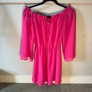 Charles Henry Pink Off the Shoulder Pink Dress Tie Detail Cinch Waist